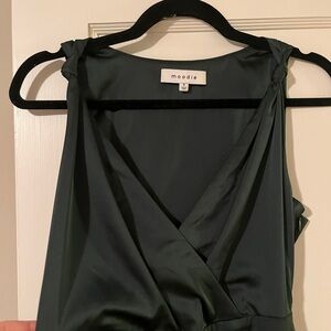 Dark green silky midi dress